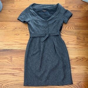 Adolfo Dominguez Charcoal Short-Sleeve Belted Sheath Dress